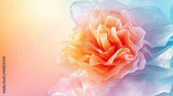 Fototapeta   A zoomed-in picture of a blossom against a multi-colored backdrop, with the middle part of the flower blurred
