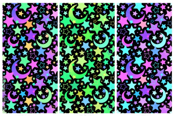 Fototapeta Seamless pattern of bright stars and moons. Set of color options