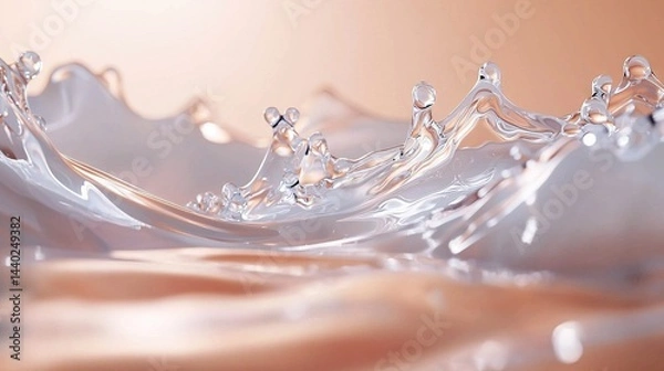 Fototapeta   A close-up of a water wave on a pink background with a blurry image of the wave's base