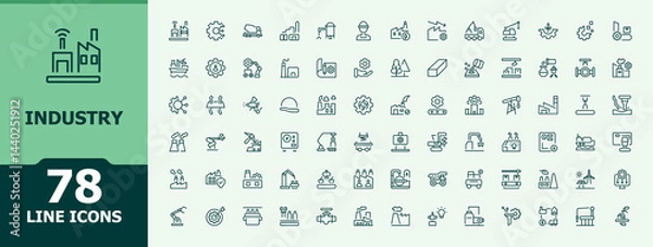 Fototapeta Industry line icon set. Featuring production, manufacturing, construction, engineer, industrial, engine and more. Industrial line icon set. Minimalist icons collection. Signs for web and mobile app.