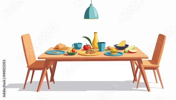 Fototapeta Creative lunch table setting with geometric dishes, minimalistic design