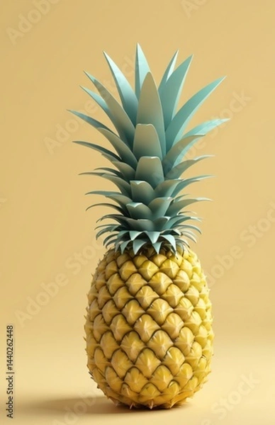 Fototapeta Bold and minimal: A single pineapple centered on a soft pastel yellow background, highlighting its texture and shape.