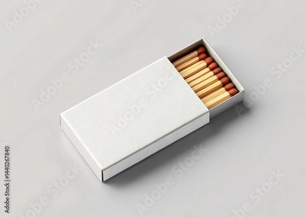 Obraz Full White Matchbox with Multiple Matches, Closeup Still Life on a Grey Background