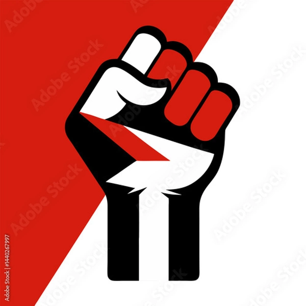 Fototapeta Man hand fist of STATE OF PALESTINE flag painted. Against the background of the flag, Eps
