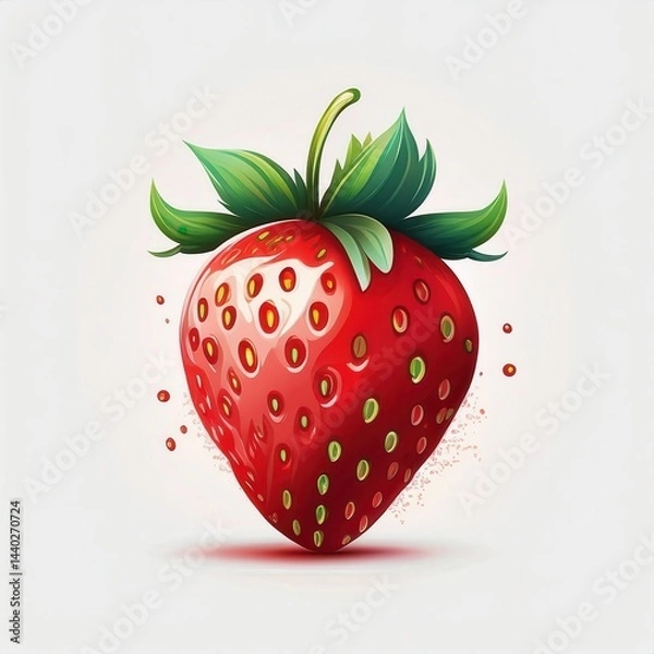 Obraz Illustration of a vibrant firefly strawberry featuring rich red color and lush green leaves on a light background