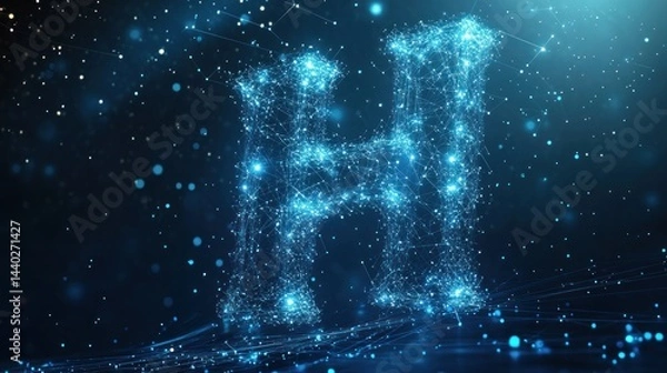 Fototapeta Abstract letter H formed by connected lines and dots, digital style.