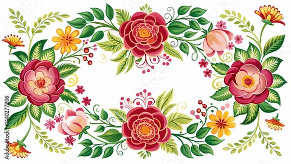 Fototapeta Very beautiful elegant floral border design suitable for invitations greeting cards or decorative stationery on a plain white background