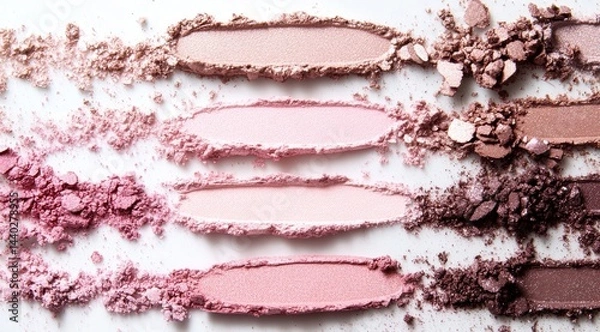 Obraz Generate a high-resolution, close-up flat lay of a row of delicate pink blush and brown eyeshadow 