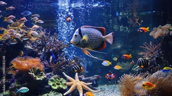 Fototapeta Colorful fish swimming in a decorative aquarium