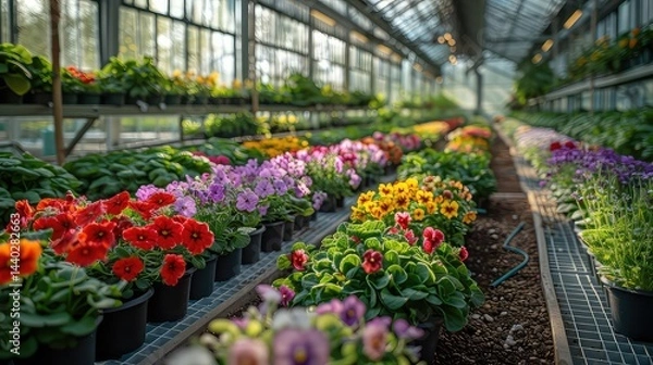 Fototapeta Colorful flowers in greenhouse display