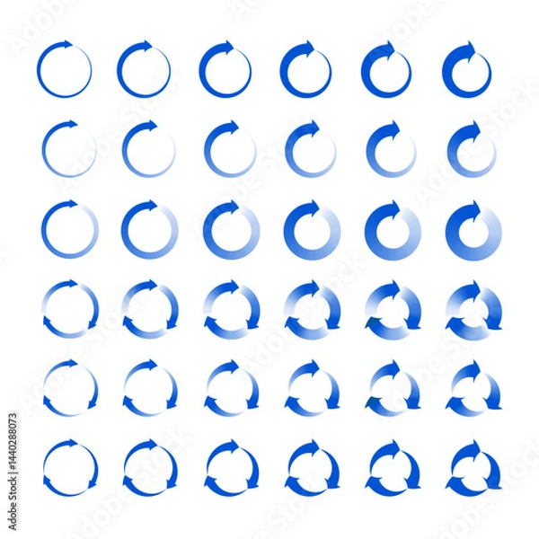 Obraz arrows circle set of 1 and 3 arrow elements clock wise direction. blue spin vector circular arrow rotating sign icons with flat and white gradient color
