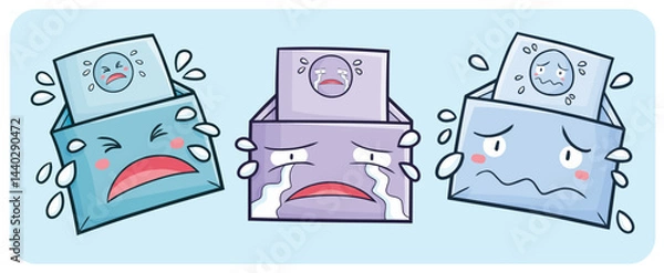 Fototapeta Cute envelope cartoon character in a sad and suffering expression illustration set
