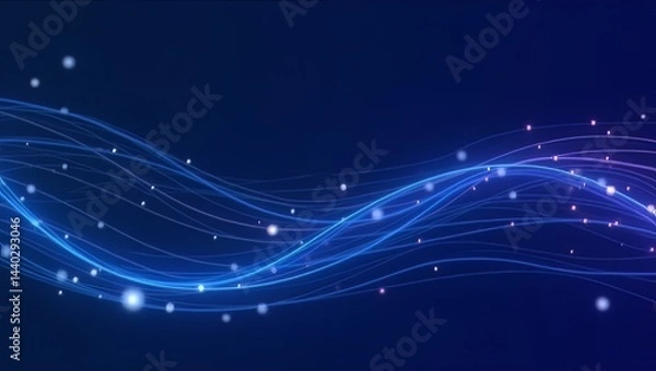 Fototapeta Abstract Blue Wave Background with Glowing Particles