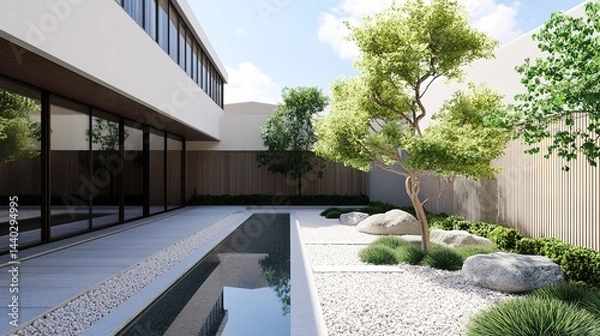 Obraz Minimalist japanese backyard chaos tranquil design contemporary home garden view serene environment