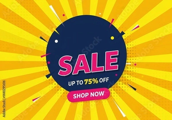 Fototapeta Abstract Pop Art Background with Radial Stripes, Dots, Circle, and Bold Typography