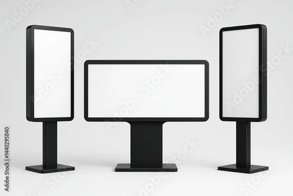 Obraz Three Black Modern Blank Frames, Vertical And Horizontal, White Background, Studio Shot