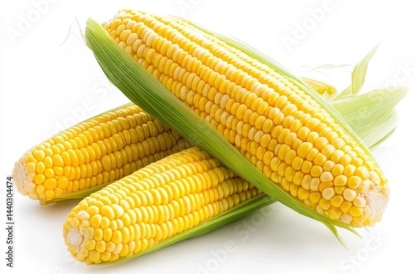 Fototapeta Fresh and Juicy Yellow Corn Ears Still in Their Green Husks Perfect for Cooking and Healthy Eating, Showcasing Nature's Bounty in Bright Colors