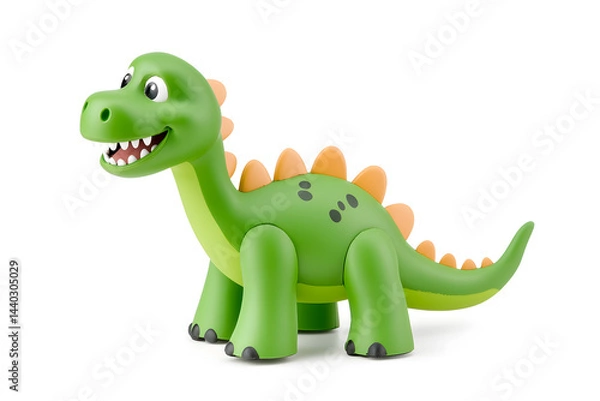 Obraz 3d green cute cartoon dinosaur with smile isolated on white background
