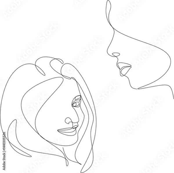 Fototapeta Set of abstract drawings of a woman's face. Line drawing. Cosmetics logo.