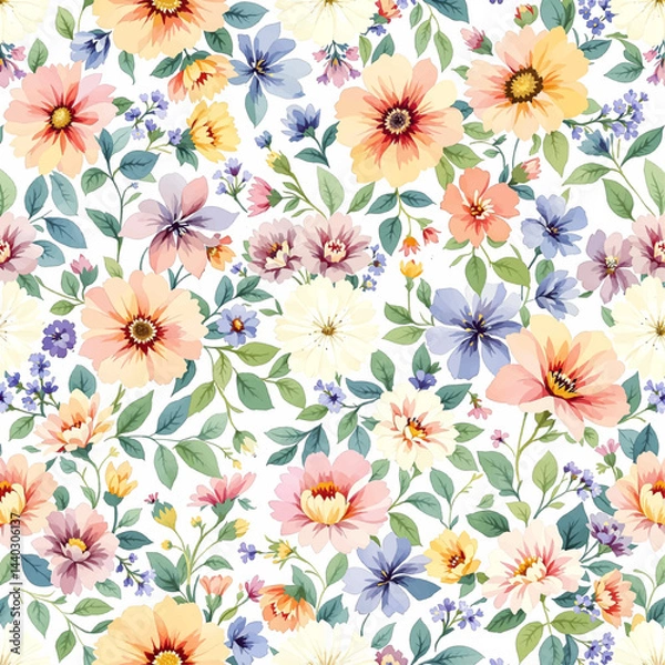 Fototapeta Seamless pattern with flowers and leaves. Hand drawn background. floral pattern for wallpaper or fabric. Flower rose. Botanic Tile.