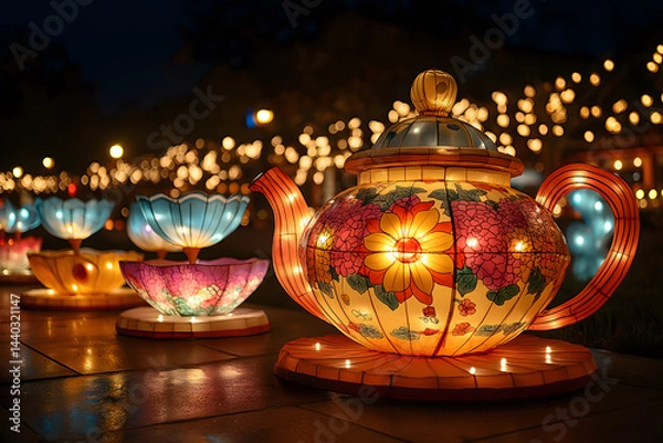 Fototapeta Illuminated Teapot Lanterns at Night