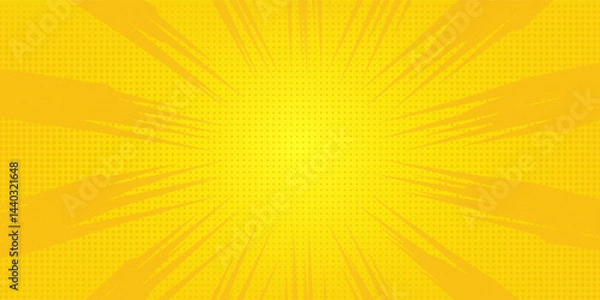 Fototapeta Retro comic rays yellow dots background. Vector illustration in pop art retro style