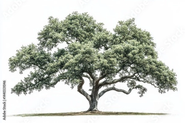 Fototapeta Majestic oak tree, isolated on white background, full green foliage,