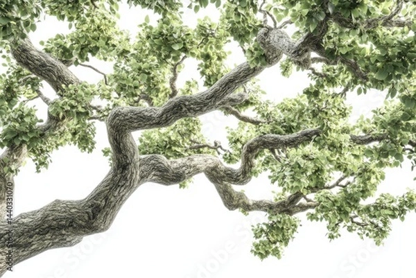 Fototapeta Majestic oak tree, isolated on white background, full green foliage,