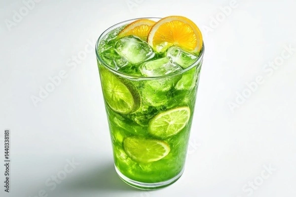 Fototapeta Green citrus cocktail with lime and orange slices