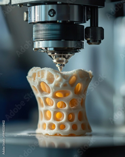 Fototapeta 3D printing additive manufacturing prosthetic socket closeup technology machine plastic detailed modern innovation equipment design industrial production object material mechanical engineering