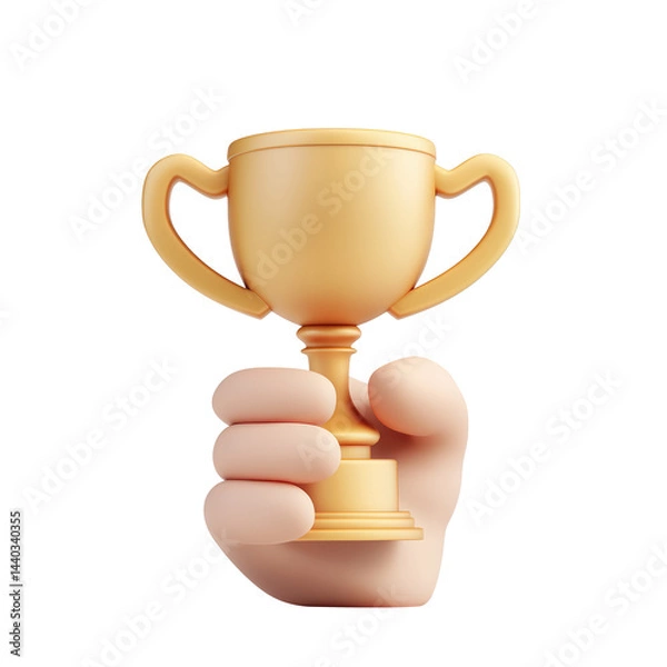 Obraz A cartoon hand holding a gold trophy. The trophy is golden and has a design on it. The hand is holding the trophy with a sense of pride and accomplishment