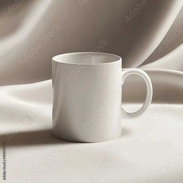 Obraz White Mug with Fabric Background.