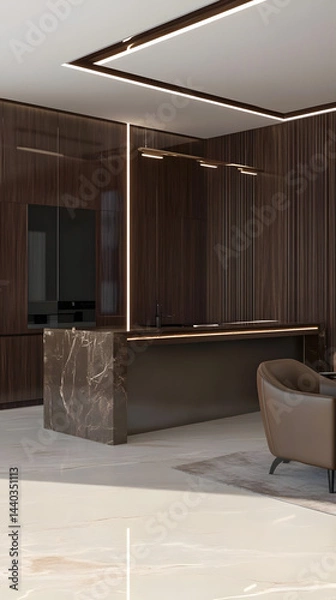 Fototapeta Modern Kitchen Design: Dark Wood & Marble