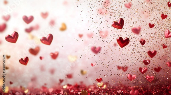 Obraz Valentine’s Magic - Golden Glitter and Floating Hearts - valentine background with hearts