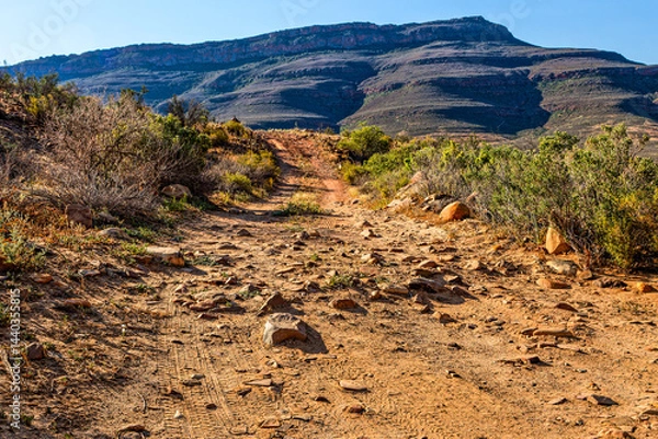 Obraz Rough off road track leading into mountains