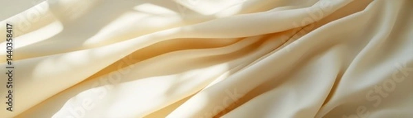 Fototapeta Soft, flowing fabric in a warm beige hue illuminated by gentle light, creating a serene atmosphere, suitable for fashion, interior design, or textured backgrounds in various creative projects,