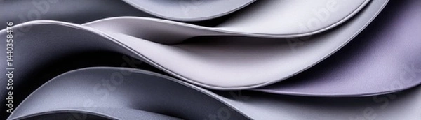 Fototapeta Elegant fabric waves in soft gray and lavender hues create a visually appealing backdrop, ideal for fashion, design, or textile-themed projects highlighting texture and sophistication,