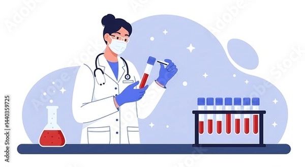 Obraz Doctor Holding Test Tube Analyzing Blood Sample in Laboratory