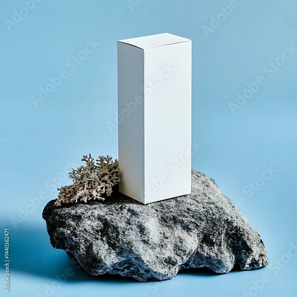 Obraz Blank Box on Rock with Blue Background.