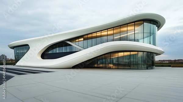 Fototapeta A white, curved building designed