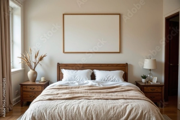 Obraz Cozy and Elegant Bedroom with Minimalist Design and Natural Light