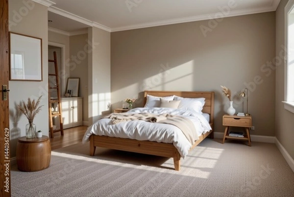 Fototapeta Cozy and Modern Bedroom with Natural Lighting and Minimalist Style