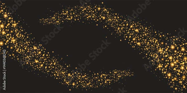 Fototapeta Shiny abstract golden lights. Blurred bokeh illustration with empty dark center. Abstract soft gold sparkle blur with black background. Glowing elegant frame.