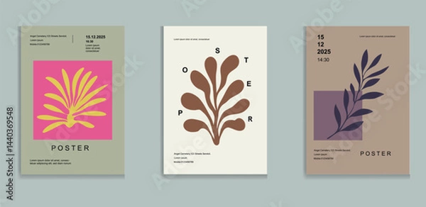 Fototapeta Bold and minimal leaf-themed poster series with modern typographic elements. Ideal for contemporary vector.