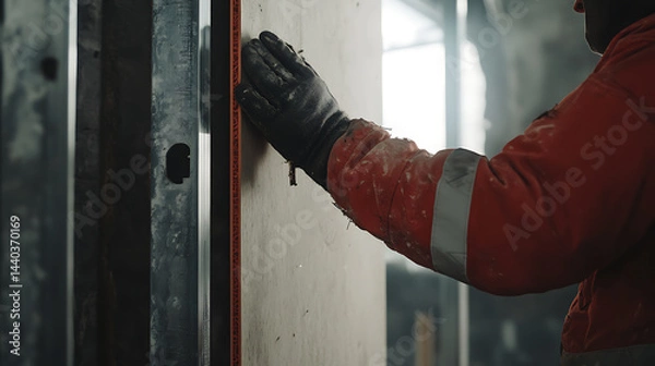 Fototapeta Construction Worker Installing Insulation Panel