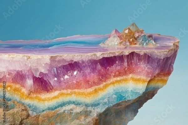 Fototapeta Colorful layers of quartz crystals display natural beauty and intricate patterns in a stunning geological specimen