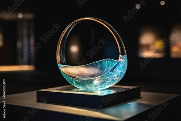 Fototapeta Stunning glass sculpture illuminated at an art exhibition showcasing modern design and craftsmanship