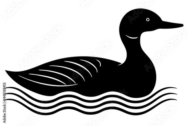 Fototapeta Elegant black loon swimming on water simple vector illustration graphic, loon, bird, water bird, waterfowl, water, lake, swim, swimming, wildlife, nature, black, silhouette, vector, illustration
