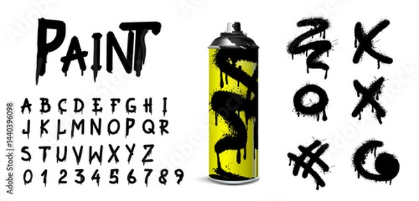Obraz The font of the Latin alphabet, from which the paint drips. English letters written in black oil