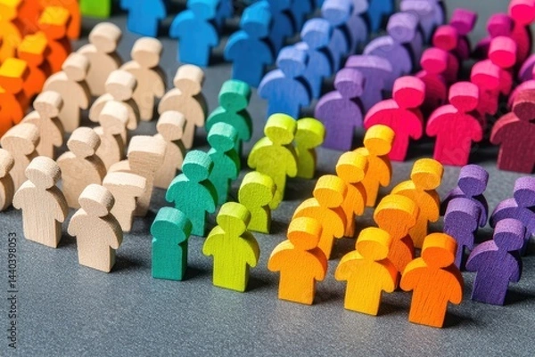 Fototapeta Colorful wooden figures arranged in a gradient, representing diversity and inclusion
